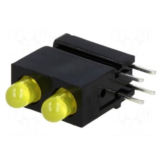 LED | in housing | yellow | 3mm | No.of diodes: 2 | 20mA | 60° | 10÷20mcd