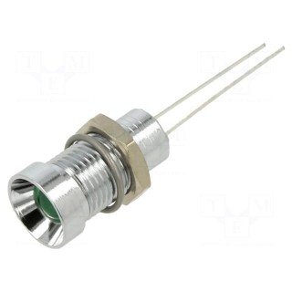 Indicator: LED | recessed | green | 3.5÷13VDC | Ø8mm | IP40 | 2pin | metal