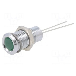 Indicator: LED | superflat | green | 2.2VDC | Ø8mm | IP40 | 2pin | metal