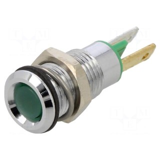 Indicator: LED | flat | green | 2.2VDC | Ø8mm | connectors 2,0x0,8mm