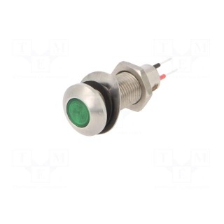 Indicator: LED | flat | green | 24÷28VDC | Ø8.1mm | IP67 | ØLED: 7mm