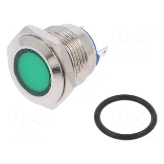 Indicator: LED | flat | green | 24VDC | 24VAC | Ø16mm | brass | Body: silver