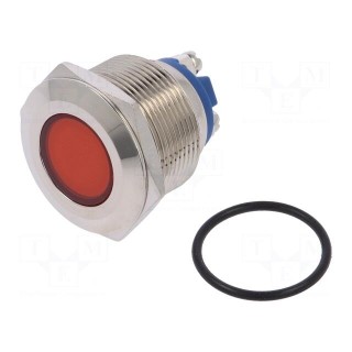 Indicator: LED | flat | red | 12VDC | 12VAC | Ø22mm | screw | brass