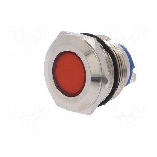 Indicator: LED | flat | red | 12VDC | 12VAC | Ø22mm | screw | brass