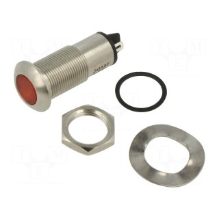 Indicator: LED | flat | red | 24÷28VDC | Ø13mm | IP67 | stainless steel