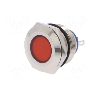 Indicator: LED | flat | 24VDC | 24VAC | Cutout: Ø22mm | brass
