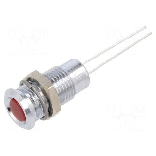 Indicator: LED | superflat | red | 2VDC | Ø8mm | IP40 | 2pin | metal | 13mcd
