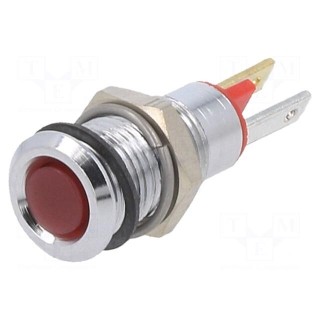 Indicator: LED | flat | red | 2VDC | Ø8mm | connectors 2,0x0,8mm | metal