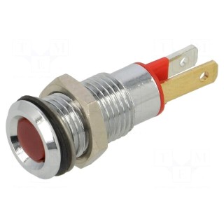 Indicator: LED | flat | red | 2VDC | Ø8mm | connectors 2,0x0,8mm | metal