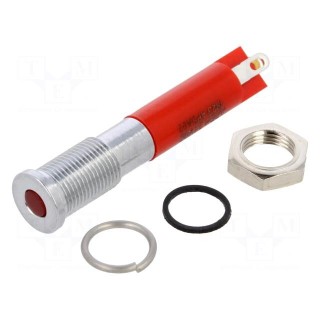 Indicator: LED | flat | red | Ø6mm | IP67 | brass | ØLED: 3mm | Body: red