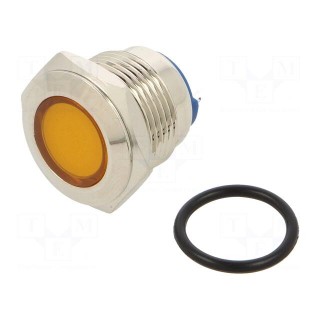 Indicator: LED | flat | yellow | 12VDC | 12VAC | Ø16mm | brass