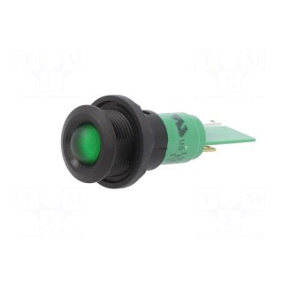 Indicator: LED | prominent | green | 12VDC | 12VAC | Ø16mm | IP67 | plastic