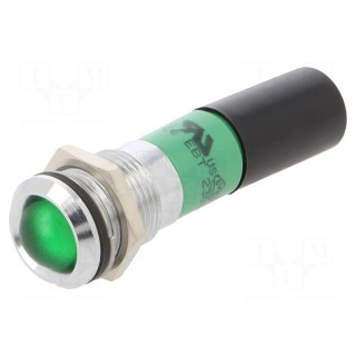 Indicator: LED | flat | green | 230VAC | Ø14mm | IP67 | metal,plastic