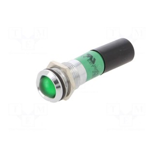Indicator: LED | green | 230VAC | Ø14mm | metal,plastic