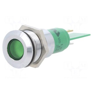 Indicator: LED | flat | green | 24VDC | 24VAC | Ø16mm | IP67 | ØLED: 10mm