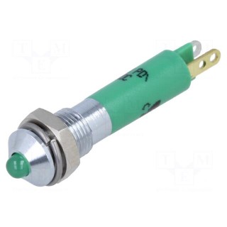 Indicator: LED | prominent | green | 12VDC | Ø6mm | IP40 | metal,plastic
