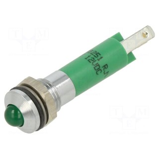 Indicator: LED | prominent | green | 12VDC | Ø8mm | IP67 | metal,plastic