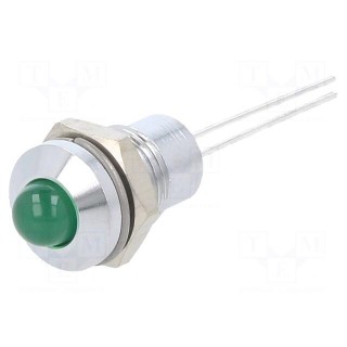 Indicator: LED | prominent | green | 2.2VDC | Ø8mm | IP40 | 2pin | metal