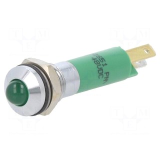 Indicator: LED | prominent | green | 48VDC | Ø8mm | metal