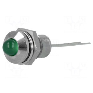 Indicator: LED | prominent | green | Ø8.2mm | IP40 | for PCB | brass