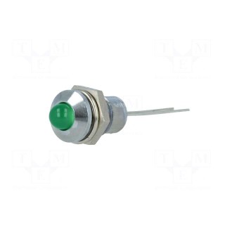 Indicator: LED | prominent | green | Ø8.2mm | IP40 | for PCB | brass