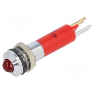 Indicator: LED | prominent | red | 12VDC | Ø8mm | IP67 | metal,plastic