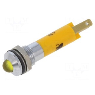 Indicator: LED | prominent | yellow | 12VDC | 12VAC | Ø8mm | IP67 | 1100mcd
