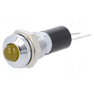 Indicator: LED | prominent | yellow | 12VDC | Ø8mm | for PCB | brass