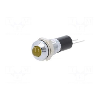 Indicator: LED | prominent | yellow | 12VDC | Ø8mm | for PCB | brass
