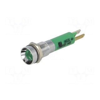 Indicator: LED | recessed | green | 24VDC | Ø8mm | IP67 | metal | ØLED: 5mm