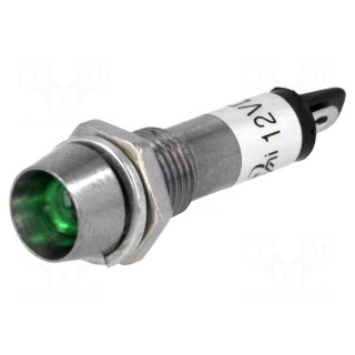 Indicator: LED | recessed | green | 12VDC | Ø8.2mm | IP40 | for soldering