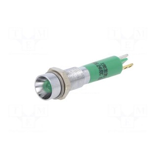 Indicator: LED | recessed | green | 24VDC | Ø6mm | IP40 | metal | ØLED: 3mm
