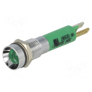 Indicator: LED | recessed | green | 24VDC | Ø8mm | IP67 | metal | ØLED: 5mm