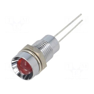 Indicator: LED | recessed | red | Ø8.2mm | IP40 | for PCB | brass