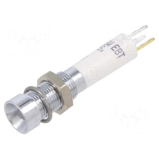 Indicator: LED | recessed | white | 24VDC | Ø6mm | connectors 2,0x0,5mm