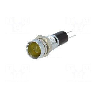 Indicator: LED | recessed | yellow | 12VDC | Ø8mm | for PCB | brass