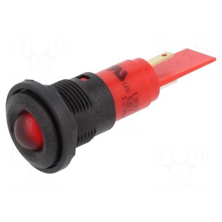 Indicator: LED | prominent | red | 12VDC | 12VAC | Ø16mm | IP67 | plastic