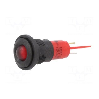 Indicator: LED | prominent | red | 12VDC | 12VAC | Ø16mm | IP67 | plastic