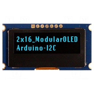 Display: OLED | alphanumeric | 16x2 | Dim: 49.2x25.7x4.5mm | blue