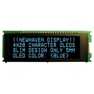 Display: OLED | alphanumeric | 20x4 | Dim: 92x31.5x6.5mm | blue | PIN: 20