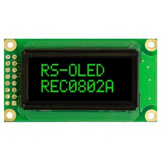 Display: OLED | alphanumeric | 8x2 | Dim: 58x32x10mm | green | PIN: 16