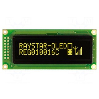 Display: OLED | graphical | 100x16 | Dim: 85x36x10mm | yellow | PIN: 16