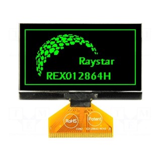 Display: OLED | graphical | 2.42" | 128x64 | Dim: 60.5x37x2.15mm | green