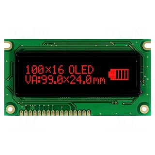 Display: OLED | graphical | 100x16 | Window dimensions: 66x16mm | red