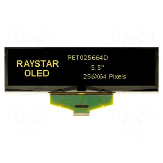 Display: OLED | graphical | 5.5" | 256x64 | Dim: 146x45x2.05mm | yellow