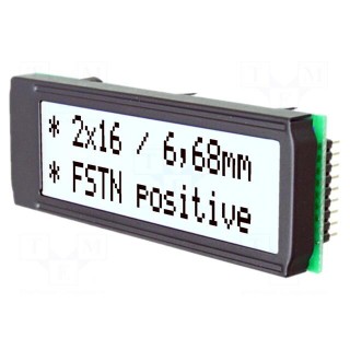Display: LCD | alphanumeric | FSTN Positive | 16x2 | 68x26.8mm | LED