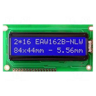 Display: LCD | alphanumeric | STN Negative | 16x2 | blue | 84x44mm | LED