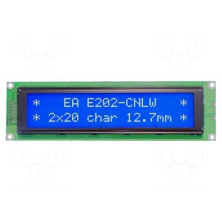 Display: LCD | alphanumeric | STN Negative | 20x2 | blue | 190x54mm | LED