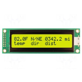 Display: LCD | alphanumeric | STN Positive | 20x2 | yellow-green | LED