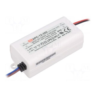 Power supply: switched-mode | LED | 12.6W | 9÷36VDC | 350mA | 90÷264VAC